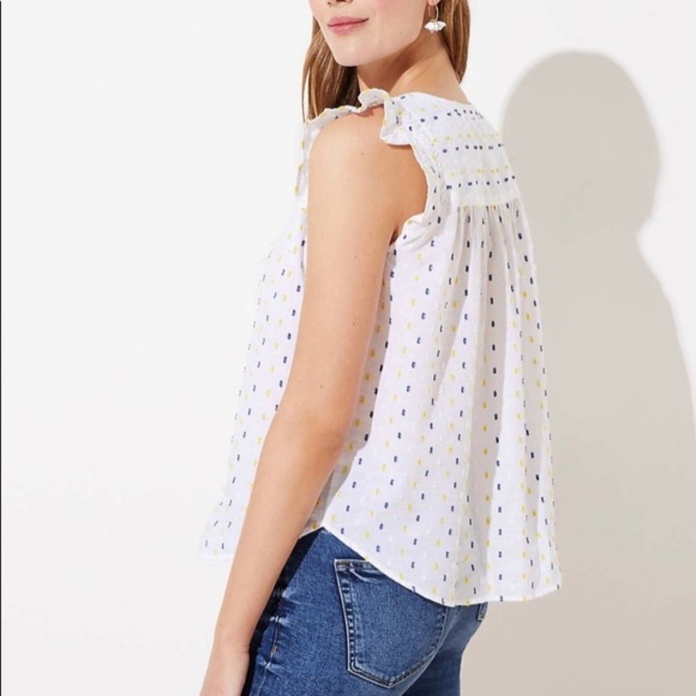 NWT LOFT Clip Smocked Split Neck Shell - Picture 5 of 5